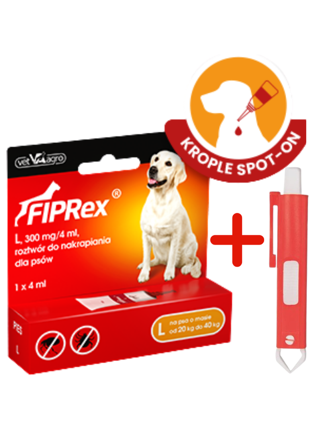 Fiprex L, 300 mg/4 ml, roztwór do nakrapiania dla psów+ TRIXIE Szczypce do usuwania kleszczy 9cm