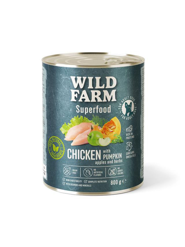 WILD FARM Superfood Chicken (Kurczak z dynią, jabłkiem i ziołami) 800g bezzbożowa karma dla psa