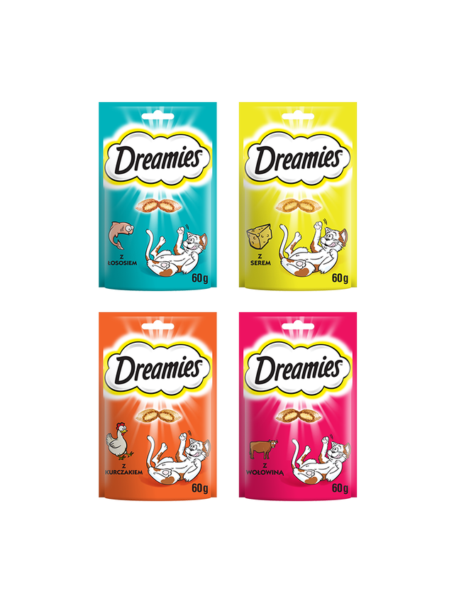 DREAMIES zestaw mix przysmaków dla kota 4x60g (kurczak, łosoś, ser, wołowina)