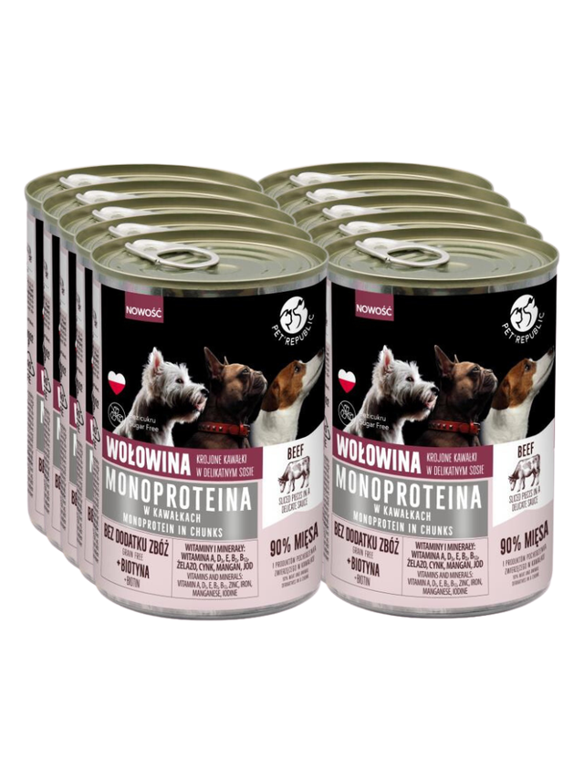 PetRepublic karma monoproteinowa wołowa dla psa, kawałki w  sosie 10x400g