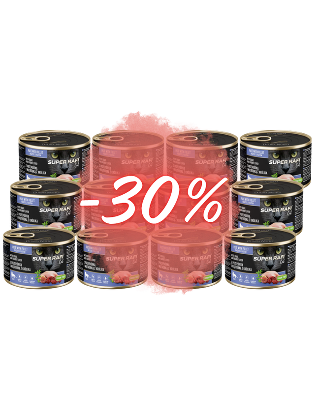 DOLINA NOTECI Super Rafi Cat P&F z przepiórką i wątróbką z królika 12x185g