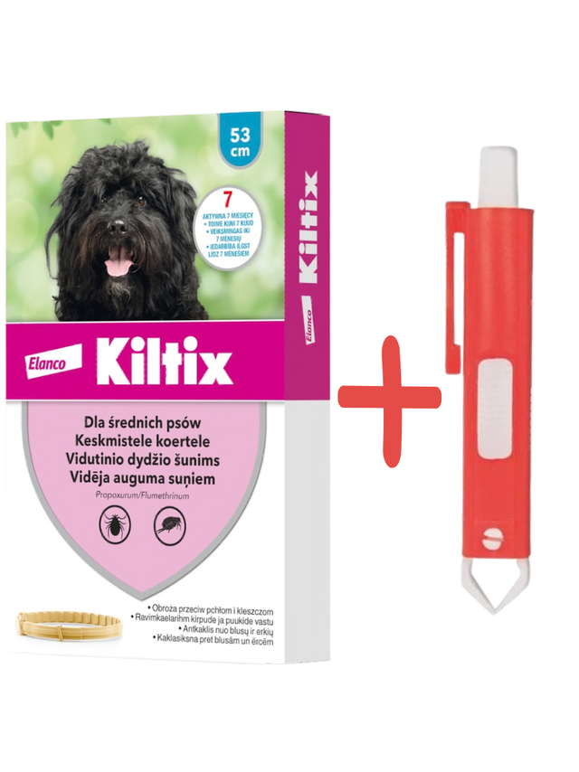Kiltix Obroża dla psów średnich dł, 53cm+ TRIXIE Szczypce do usuwania kleszczy 9cm