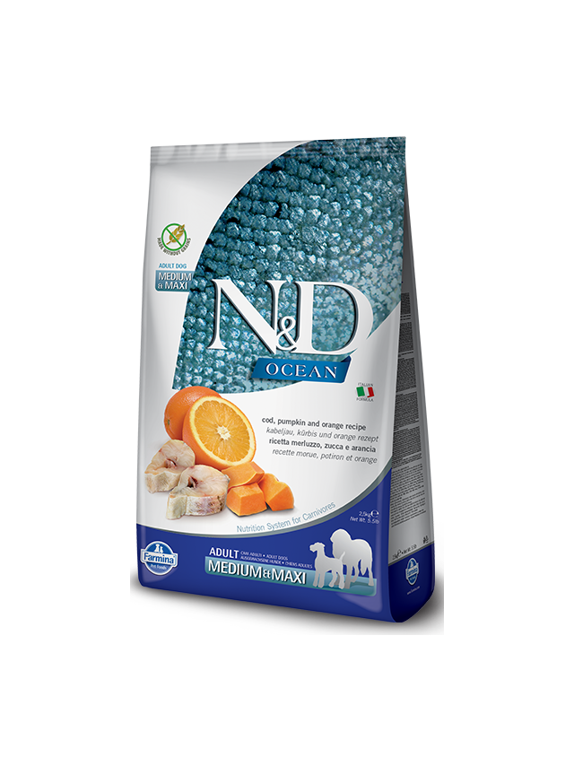 FARMINA N&D Ocean canine COD, PUMPKIN & ORANGE ADULT MEDIUM & MAXI 11kg/ Opakowanie uszkodzone (8363) !!!