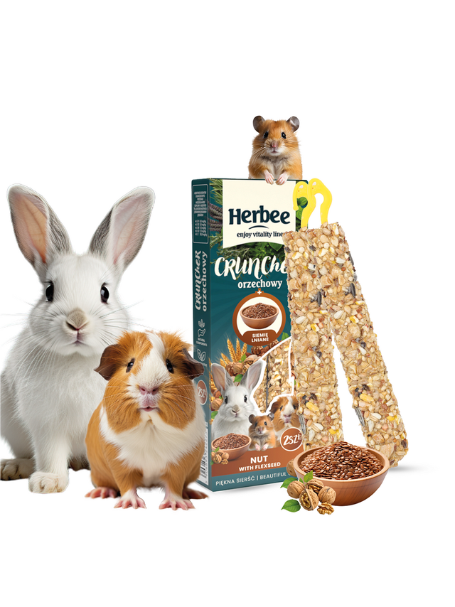 HERBEE cruncher dla gryzoni i królików 115g orzechowy z siemieniem lnianym
