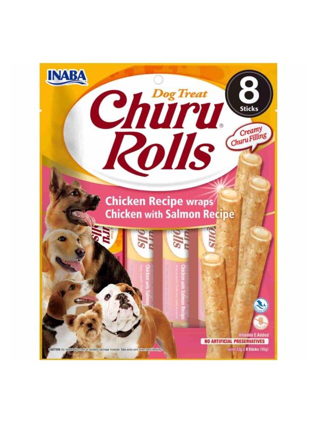 INABA Churu Rolls Dla Psa Kurczak z Łososiem 8x12g