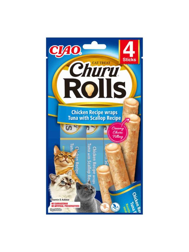 INABA Churu Rolls dla Kota – Tuńczyk z Przegrzebkami 4x10g