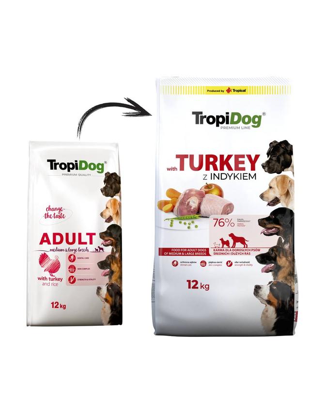 TROPIDOG Premium adult mediu & large breed indyk z ryżem 12kg