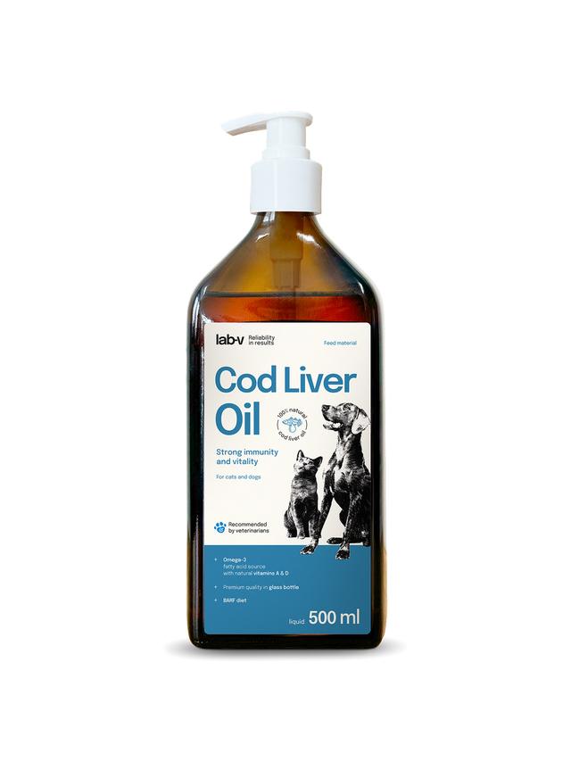 Lab-v Cod Liver Oil – Olej z wątroby dorsza 100% dla psa i kota 500ml
