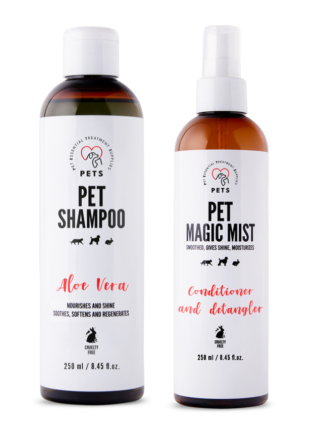 PET Shampoo Aloe Vera/Szampon Aloesowy 250ml Odżywczy i nabłyszczający + Pet Magic Mist - Magiczna Mgiełka do Sierści 250ml Łatwe rozczesywanie i odżywiona sierść